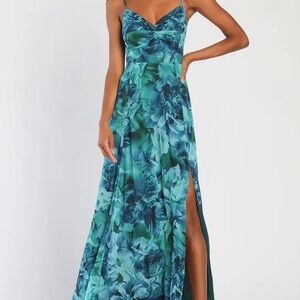 Lulu's Teal Floral Maxi Dress size XL